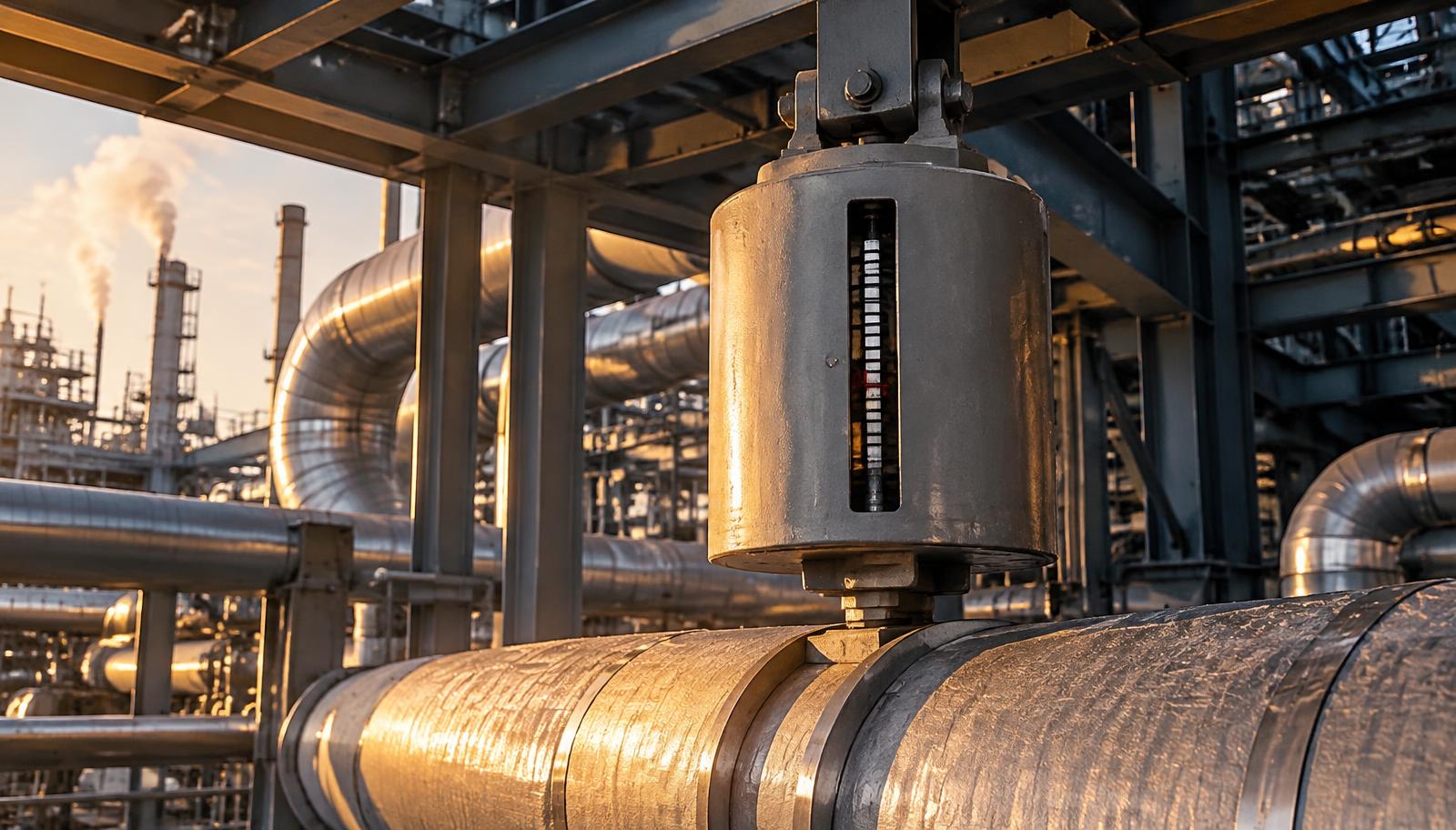 Variable spring hanger with travel indicator supporting insulated steam piping