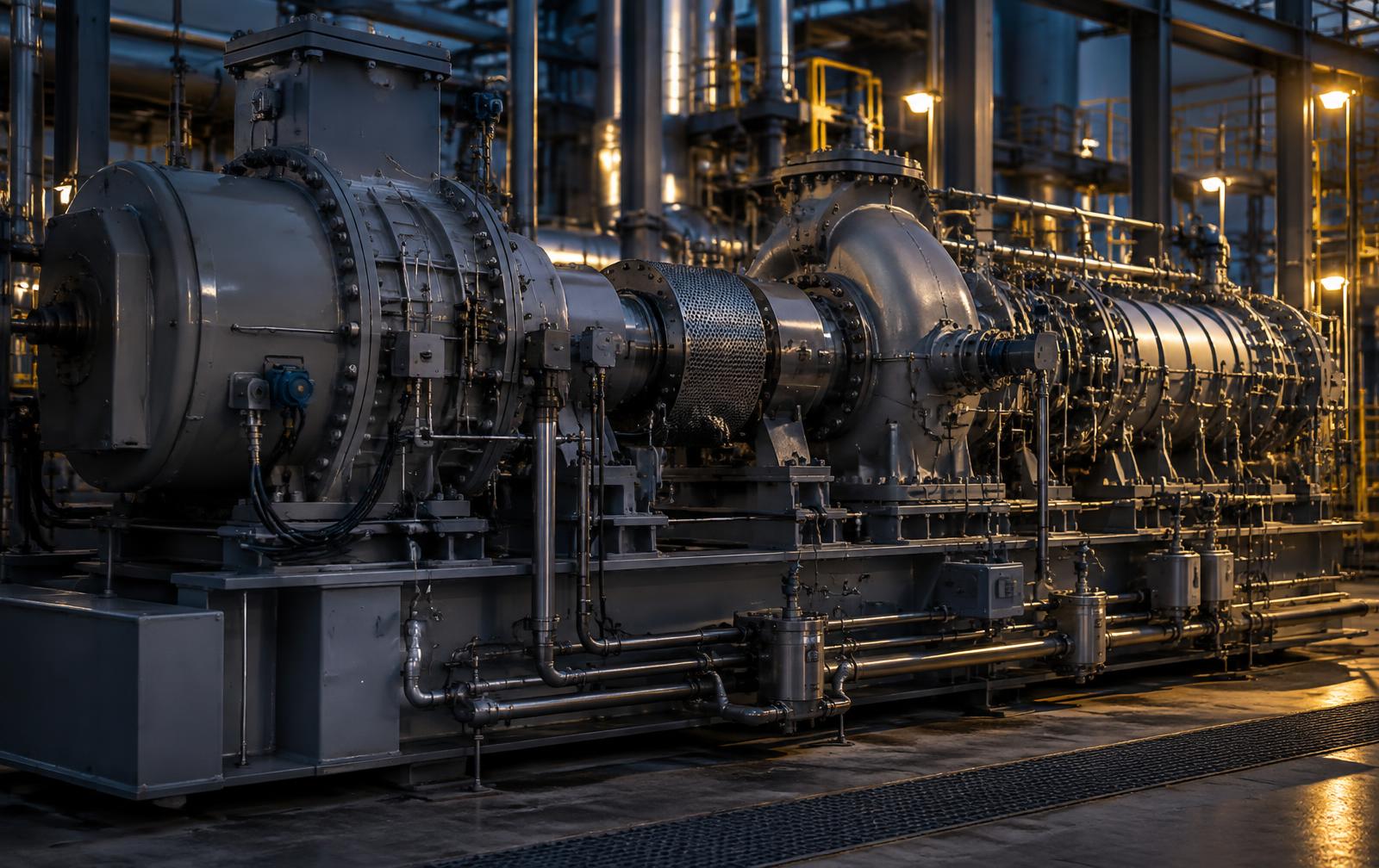 Turbine, expander and compressor train on a single shaft line
